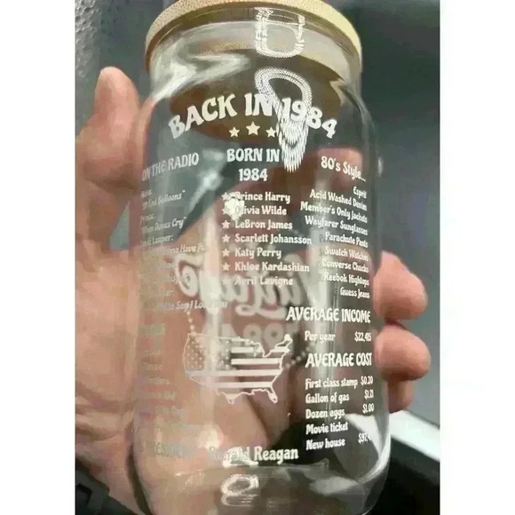 Beer Can Shaped Glass | 16 Oz | Printed with Vintaged 1984 - Picture 2 of 6